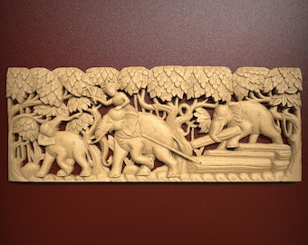 Elephants in Jungle Scene 3D-reliëf STL-bestand voor CNC-router of 3D-printen | STL-reliëfbestand voor cnc-router
