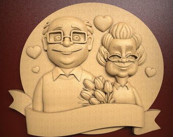Romantic Elderly Couple Love Relief, Grandparents Gift, 3D Relief STL File for CNC Router Carving or 3D Resin Printing