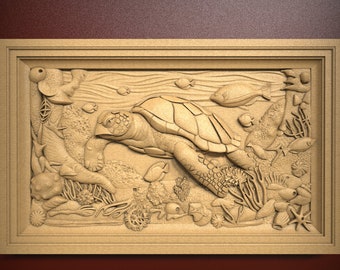 Sea Turtle, STL Relief file for CNC router carving, engraving