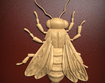 Intricate Honey Bee Insect Relief 3D Model STL File for CNC Router Carving or 3D Resin Printing - Nature Inspired Wall Art Decor Project