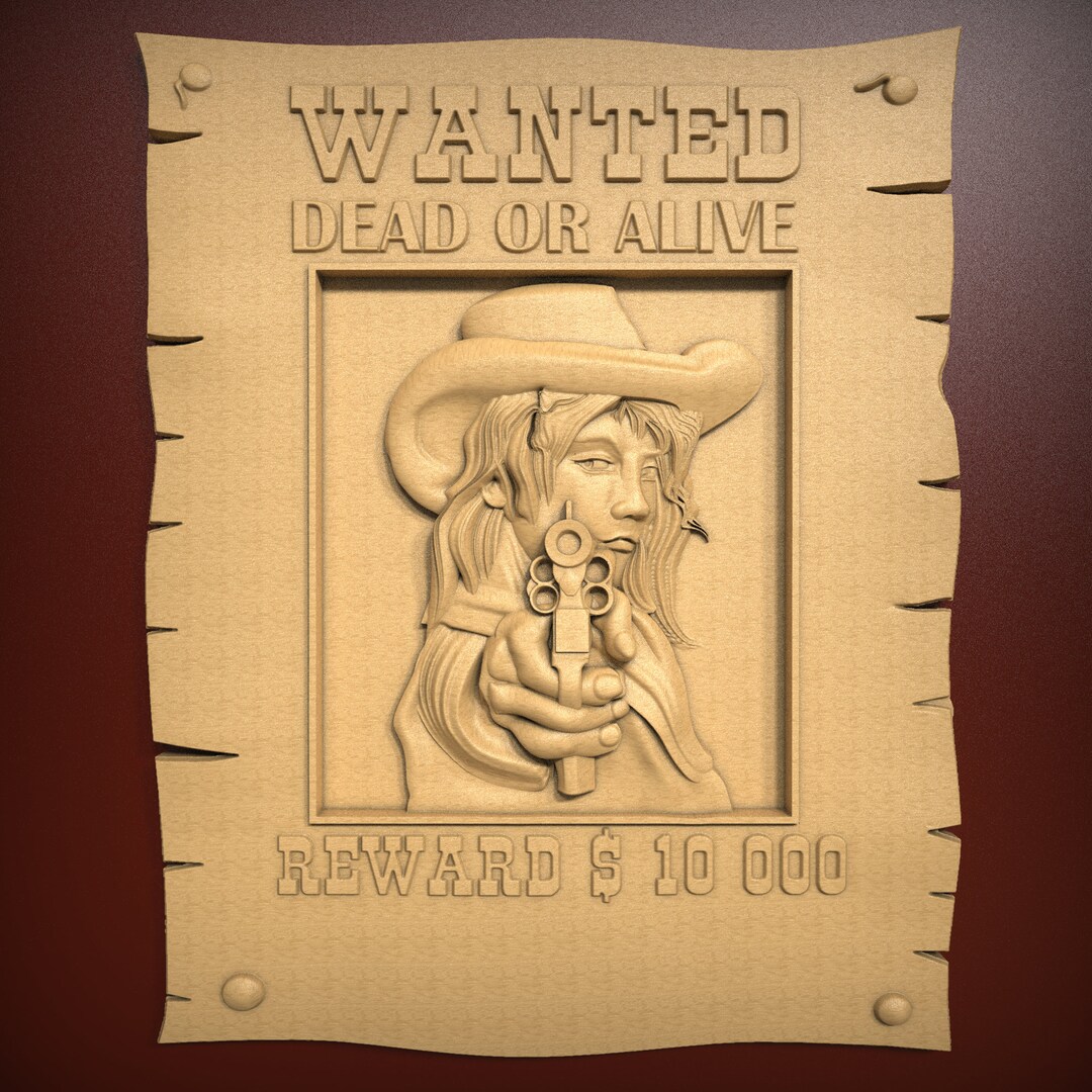 Western Reward Poster Wall Art, 3D STL Relief File for CNC Router ...