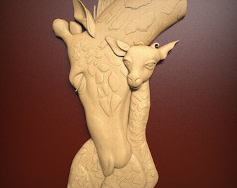 Giraffes, STL Relief file for CNC router carving, engraving