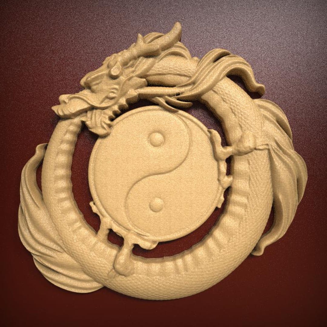 Mythical Dragon Yin Yang Circle 3D Relief STL File for CNC Router ...