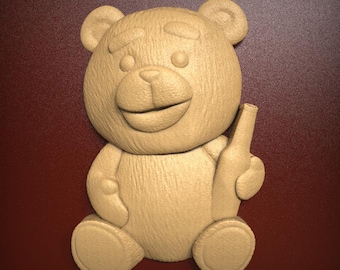 Smiling Bad Bear with Bottle for CNC Router Carving and 3D Printing 3D Relief STL File for CNC Router Carving or 3D Resin Printing