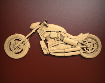 Motorcycle, 3S STL Relief file for CNC router carving, engraving