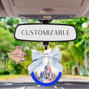 Watercolor Castle Car Freshie | Fairytale Princess Air Freshener | Customizable Scent, Bow, Bead