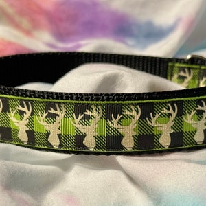 GREEN PLAID deer head collar, dog,collar,green,plaid,deer,horns,men