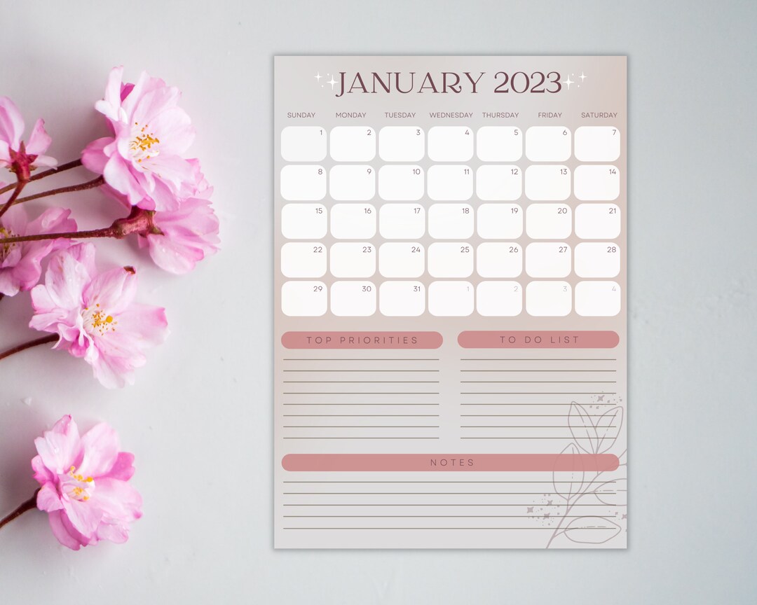 2023 Monthly Calendar Portrait Dated PDF A3 and A4 Printable Etsy