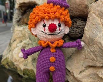 Silly Clown Handmade Plush, Creepy Cute Circus Doll, Spooky Halloween Room Decor, Macabre Stuffed Toy, Goth Clown Gift, Amigurumi Plushie