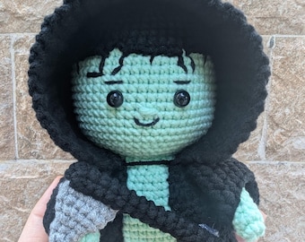 Grim Frankie Handmade Plush Doll, Frankenstein Grim Reaper Stuffed Toy, Creepy Cute Goth Plushie, Spooky Halloween Room Decor Gift