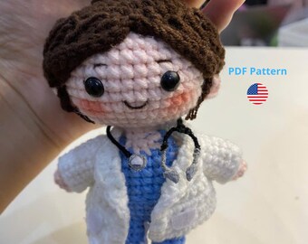 Doctor Doll Crochet Pattern Amigurumi Nurse PDF Tutorial Medical Worker Keychain