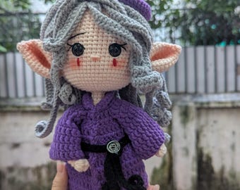 Purple Witch Handmade Plush, Creepy Cute Elf Doll, Spooky Halloween Room Decor, Macabre Amigurumi Toy, Goth Witch Gift, Stuffed Plushie