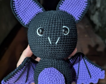 Chubby Purple Bat Handmade Plush, Creepy Cute Amigurumi Toy, Halloween Room Decor, Spooky Stuffed Animal, Pastel Goth Gift, Bat Plushie