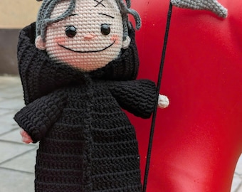 Grim Reaper Handmade Plush, Creepy Cute Amigurumi Toy, Spooky Halloween Room Decor, Macabre Goth Gift, Death Stuffed Doll, Reaper Plushie