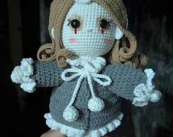 Gothic Ghost Doll Handmade Plush, Creepy Cute Amigurumi Toy, Halloween Room Decor, Victorian Stuffed Doll, Spooky Goth Gift for Her