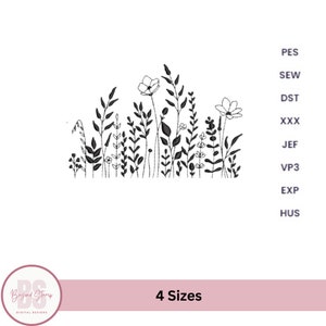 Wildflowers machine embroidery design, flowers embroidery, garden embroidery pattern, botanical embroidery, 4 sizes, digital download