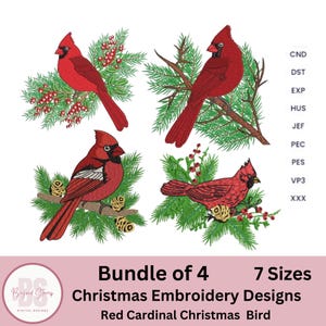 Roter Kardinal Stickdatei Bundle, Weihnachtskardinal roter Vogel Stickdatei, Maschinenstickerei, Kardinal Stickdateien, PES-DST-Dateien