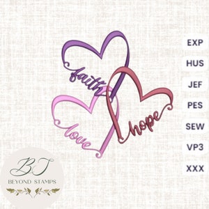 Faith hope love embroidery designs, heart machine embroidery design, trendy embroidery designs, gift for her,3 sizes phrase. embroidery