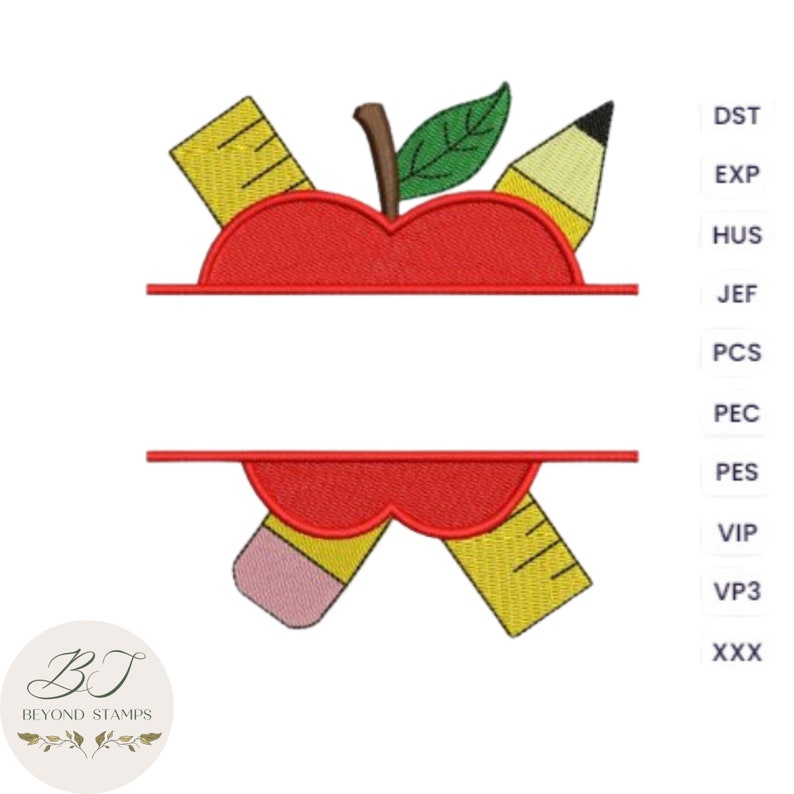 Apple and Ruler Split Monogram Embroidery Design, Back to School ...