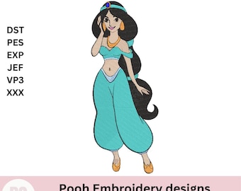 Princess jasmine Embroidery Designs, disney embroidery designs, baby girl embroidery, PES DST Files, Disney Princess embroidery pattern