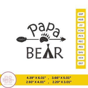 Papa Bear  machine embroidery design gift for him, fathers day gift for daddy grandfather, 4 sizes Instant download