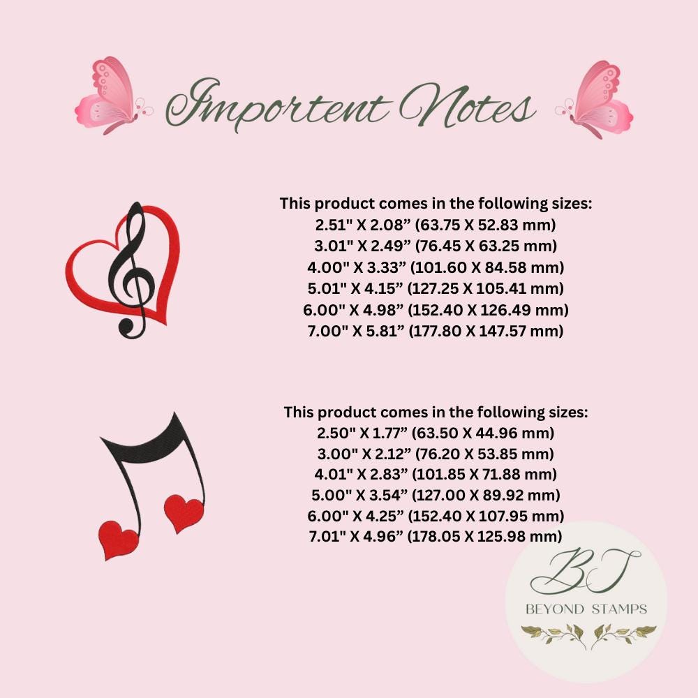 Musical Notes Hearts Embroidery Designs Bundle of 4 , Embroidery ...