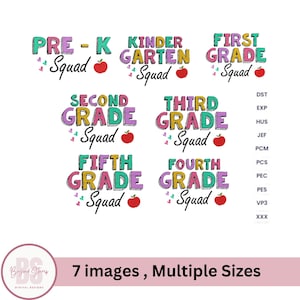 Embroidery designs bundle for school kids, machine embroidery designs bundle for teachers , 7 designs multiple sizes, instant download