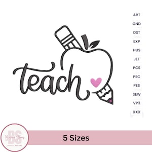 Teacher embroidery design Digital embroidery pattern for teacher gift, , back to school embroidery, 6 sizes, Pes files
