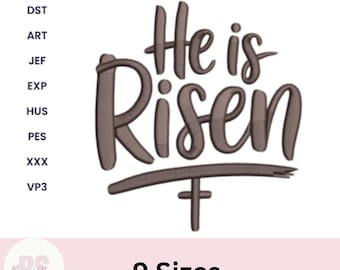 He is Risen Easter Embroidery Design. Christian Machine embroidery designs, PES DST file, Jesus embroidery design, digital download