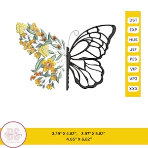 Butterfly Embroidery design, floral wing butterfly machine embroidery, baby girl embroidery design,  3 sizes, instant download