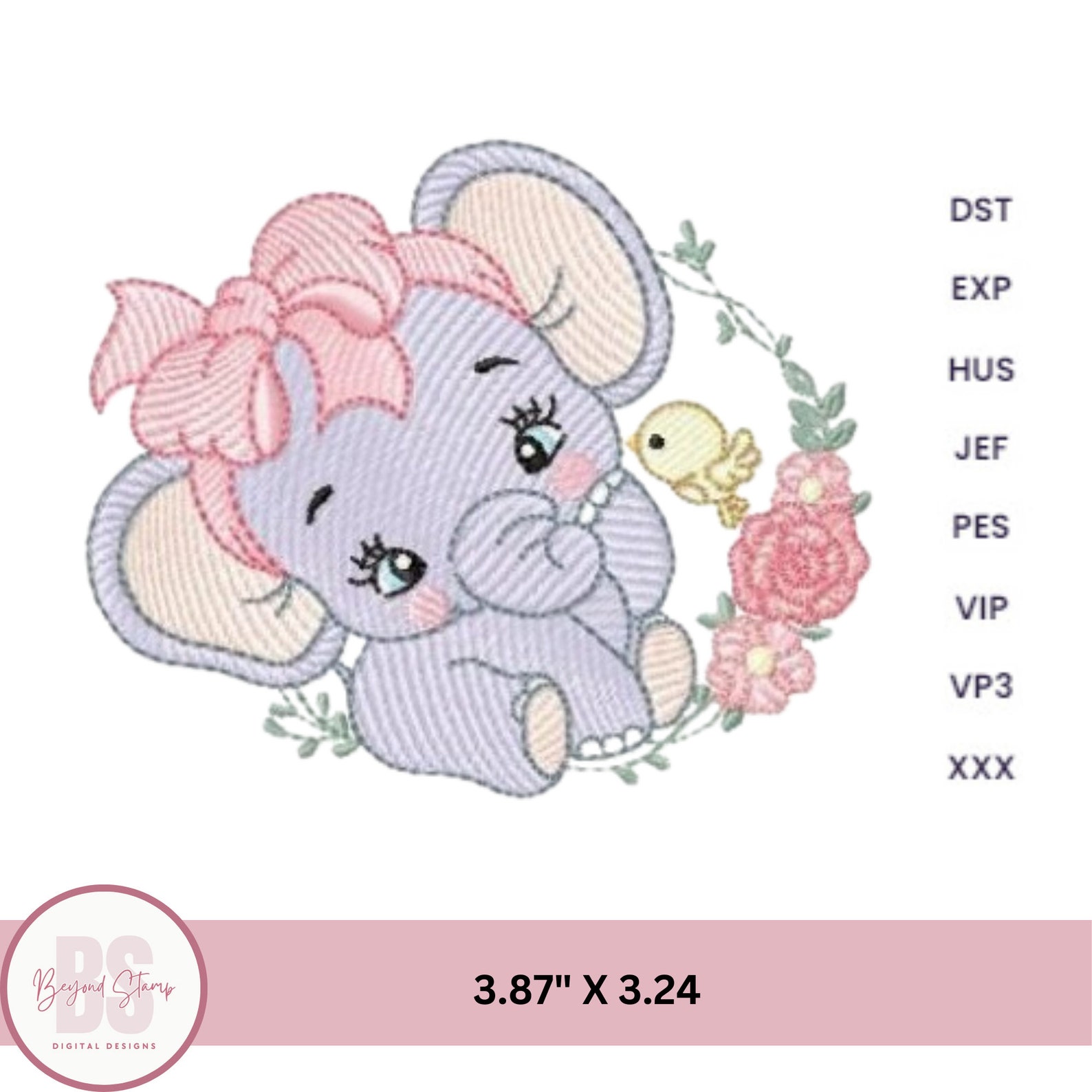 Cute Baby Elephant Flowers Machine Embroidery Design, New Born Baby ...