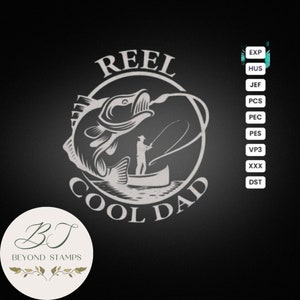 Reel cool Dad Embroidery design, trendy embroidery designs, machine embroidery, fathers day birthday gift, fish embroidery, instant download