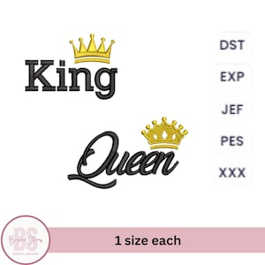King and Queen embroidery design bundle for husband and wife, couples machine embroidery, gift for him her, PES DST Files , Instant download