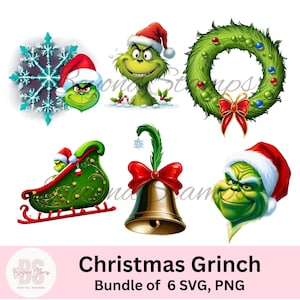 Grinch SVG bundle of 6  Christmas Grinch face png Grinch sublimation designs, grinch christmas png  grinch Clipart cutfiles instant download