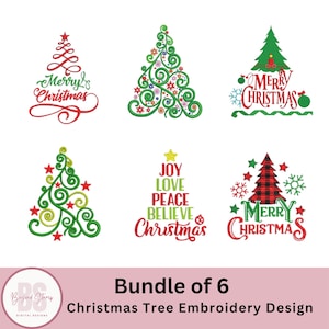 Kerstboomborduurontwerpbundel, merry Christmas-borduurontwerp, boomborduurontwerpen, sneeuwvlokken x-mas tree instant download