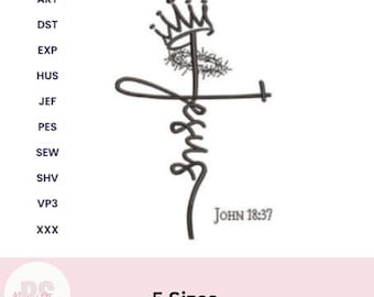 Jesus Embroidery Design Christian cross machine embroidery design crown on cross Christian embroidery design 5 sizes digital download