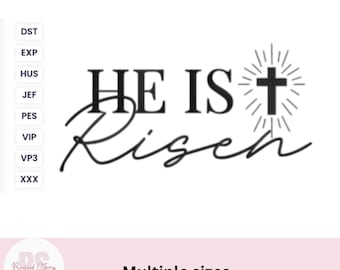 He is Risen Easter Embroidery Design. Christian Machine embroidery designs ,  PES DST file, Jesus embroidery design, digital download