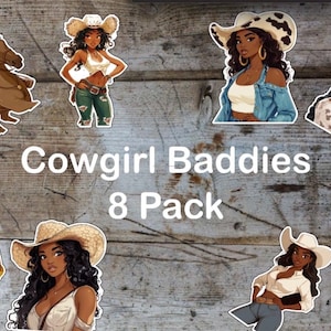 Opakowanie 8 czarnych matowych naklejek Cowgirl Girl