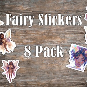 Lot de 8 stickers mats fée fille noire