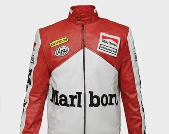 Collared Vegan Leather Racing Jacket - Off White Off White / Xs