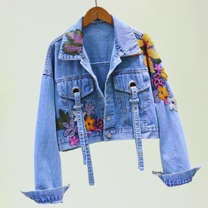 Women Jeans Jacket Feminine Spring Autumn Sequin Floral - Etsy