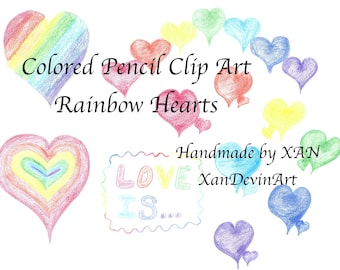 Colored Pencil Clip Art Rainbow Hearts PNG Files