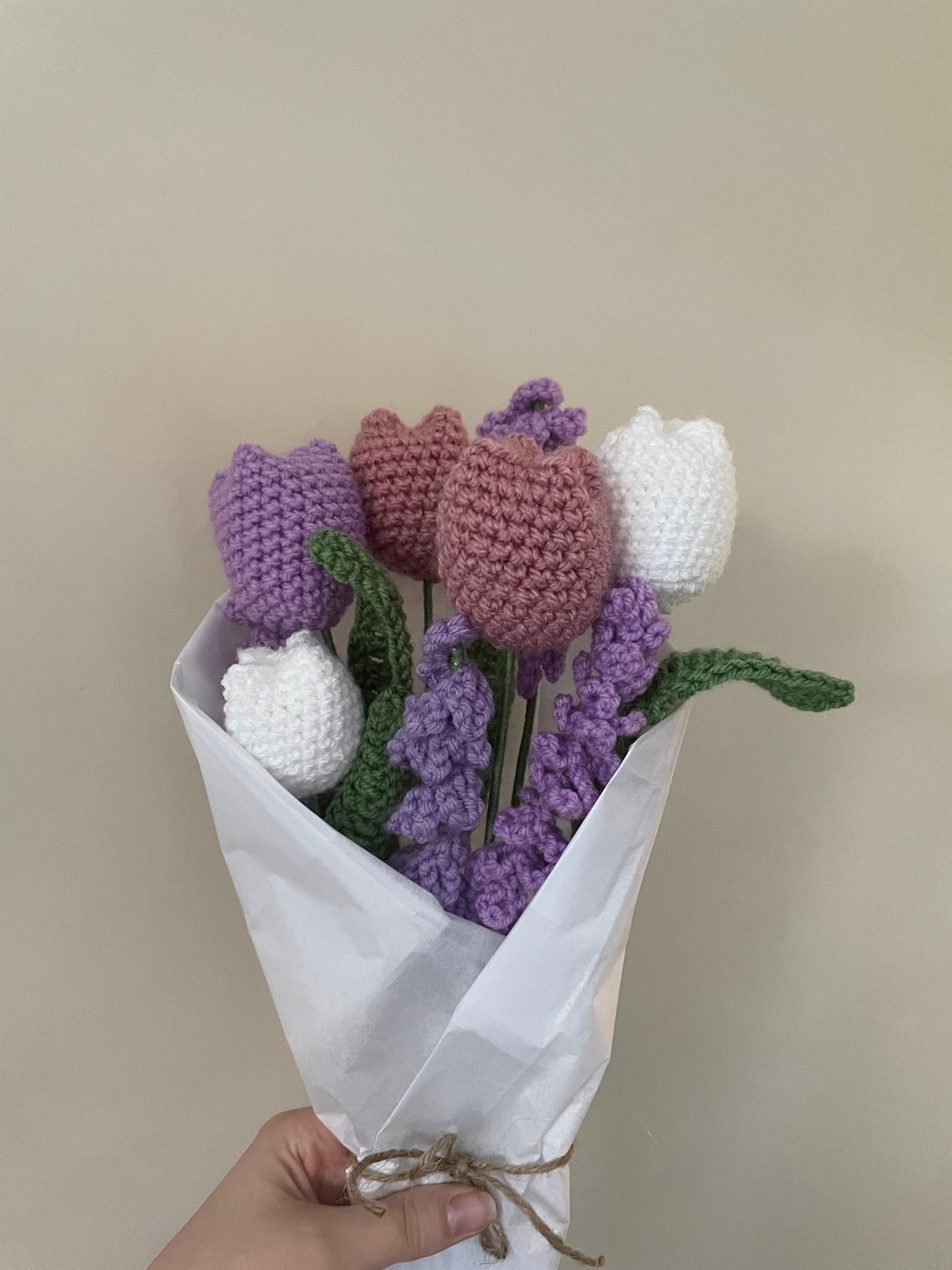 Purple Crochet Lily Flower Bouquet Mixed with Roses & Lavender