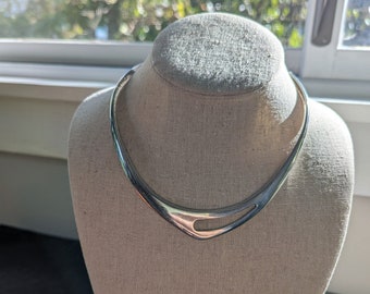 Sterling 925 Mexico Choker Collar Necklace, Modernist Rigid Necklace, Silver Taxco Cuff Necklace by Jondell