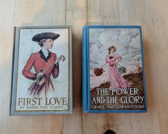 Antique Romance Novels, 2 Antique Love Story Books By Female Authors, Antique Romance Novel First Love, The Power and the Glory