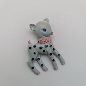 Vintage Large Metal Deer Brooch Midcentury  Grey and Pink Metal Deer Brooch