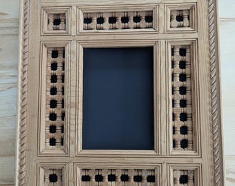 Hand carved Vintage Solid Wood Frame With Lattice Work, Handmade Moroccan Style Frame for Mirror or Art