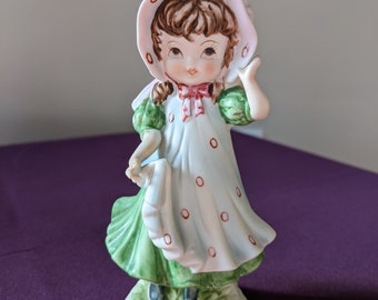 Vintage Lefton China Figurine Sweet Little Girl With Bonnet Hand Painted KW 5153