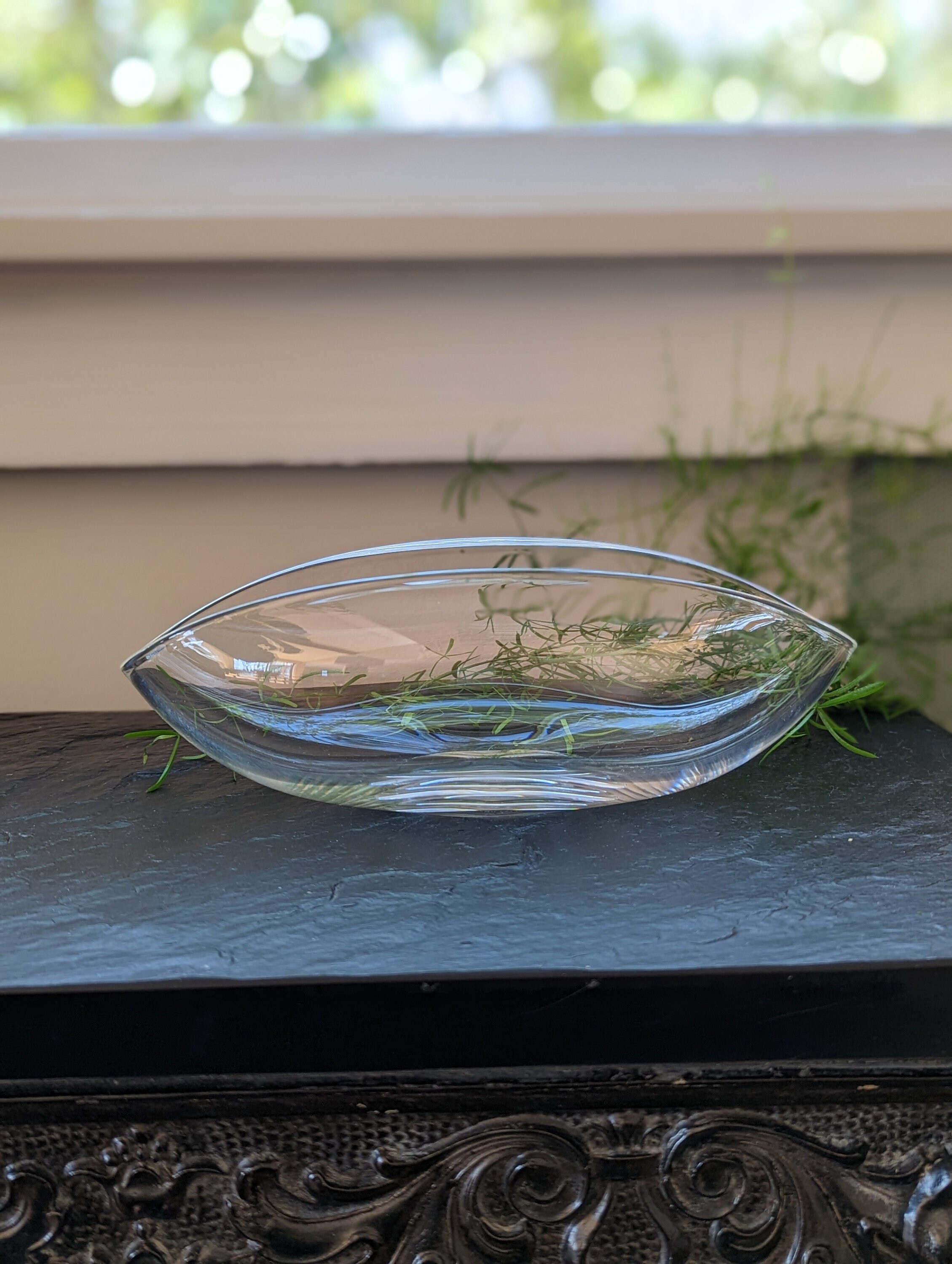 Vintage Steuben Art Glass, Oval Folded Bowl Crystal Steuben