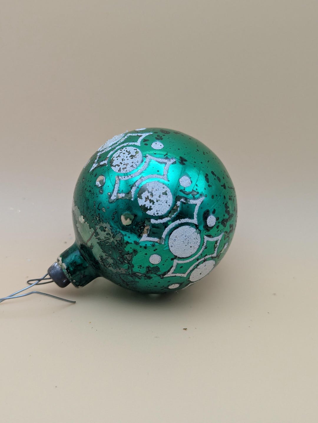 Vintage Emerald Green Mercury Glass Christmas Ornament With White ...